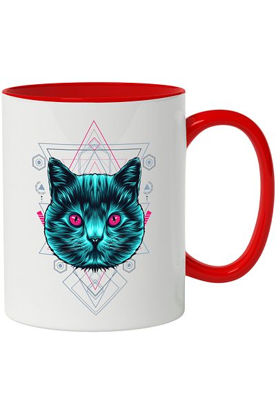 StoryGift Romania Cat Mug, Geometry, Abstract Art, Multicolor 330 ml, Ceramic with Handle, With