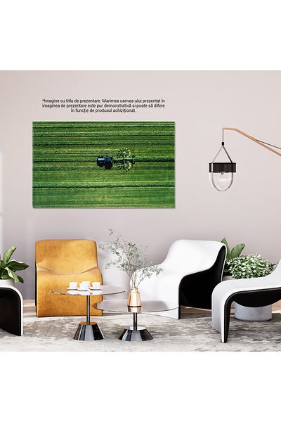 StoryGift Romania Tablou Canvas - Agricultura De Vara: Tractor Si Camp De Grau Vazut De Sus
