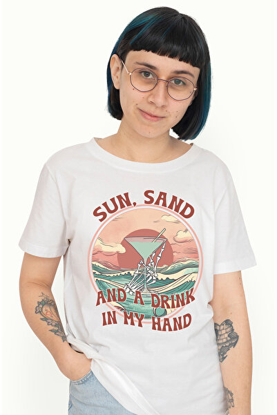 StoryGift Romania Tricou Femei Cu Mesajul "sun, Sand And A Drink In My Hand",...