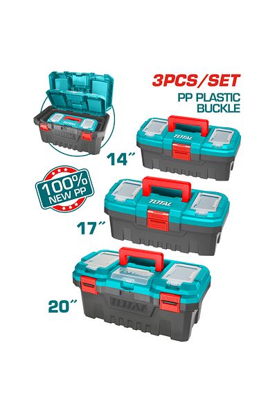 TOTAL Empty Plastic Tool Box Set 14"&17"&20" 3pcs/set Plastic Lock