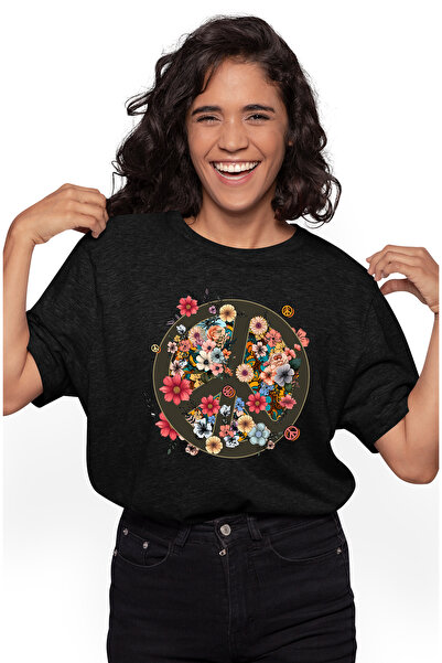 StoryGift Romania Tricou Femei Cu Semnul Pacii, Floricele, Stilul Hippie, Cul...