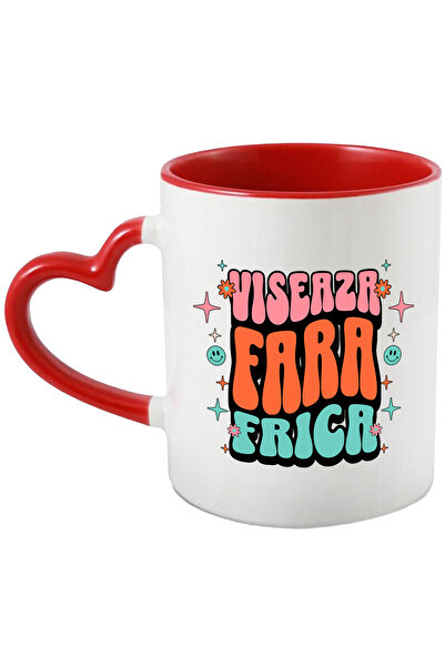 StoryGift Romania Cana Viseaza Fara Frica, 330ml, Ceramica Cu Maner Inima Ros...