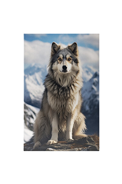 StoryGift Romania Tablou Canvas: Lupul Singuratic Cu Ochii Fiorosi Urcat Pe Un Munte Pentru A Privi Luna Plina C