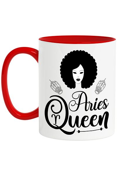 StoryGift Romania Mug with the zodiac sign Aries, illustration, zodiac sign, astrology, symbol, sign, queen, portrait, With, STG