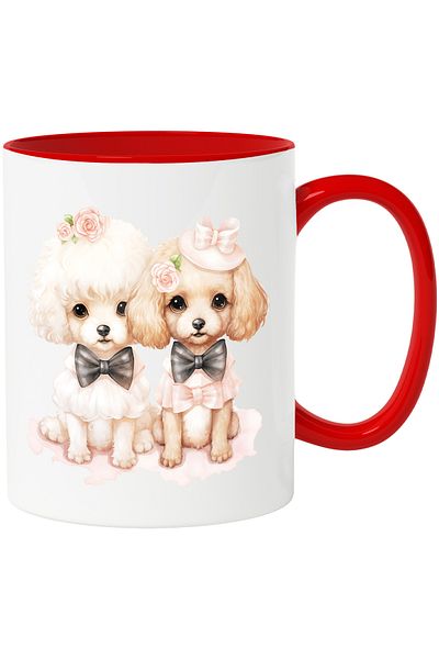 StoryGift Romania Mug with a puppy and a puppy | illustration | flowers | good | listens to his master, With