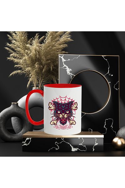 StoryGift Romania Cat Head Mug, Horror, Bones, Spider Web, Multicolor 330 ml, Ceram, With ,STG