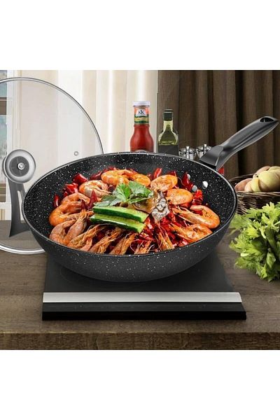 Lumely Non-stick Frypan 32cm, With Toughened Glass Lid, Handle, Medical Stone, For Kitchen Stovetop