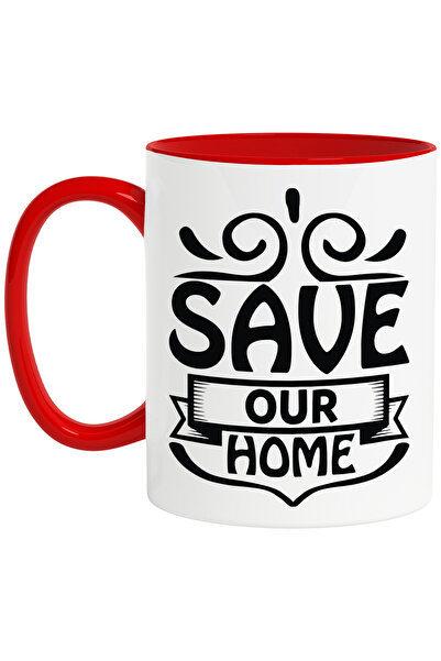 StoryGift Romania Cana Cu Mesaj In Engleza Care Te Indeamna Sa Le Salvezi Casa Cu Maner Rosu, Cu Maner ,stg