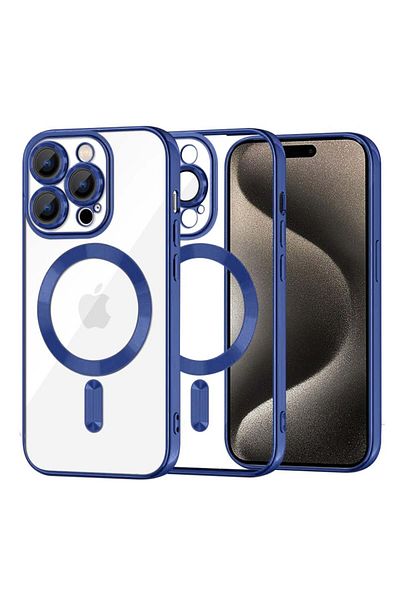 SKYDDAR INNOVATION Carcasă pentru iPhone 15 Pro Max, Luxury Shield Magsafe, protecție antișoc, albastră, set de autocolante