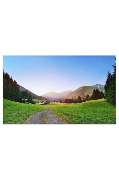 StoryGift Romania Tablou Canvas - Charmul Austriei, Alpi Si Case Tipice De Vara