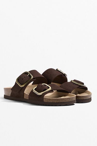 Oysho Buckle split-leather slides