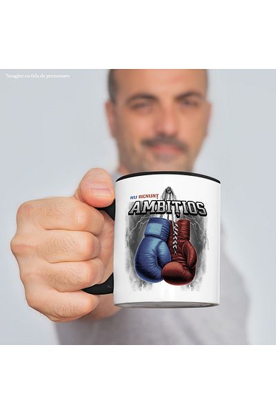 StoryGift Romania Boxing Gloves Hanging Motivational Mug Never Give Up, 330ml, Ceramic with Black Handle, With