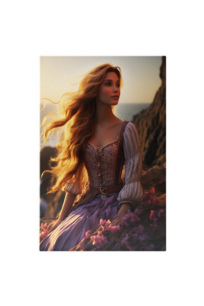 StoryGift Romania Tablou Canvas: Prințesî Cu Păr În Vânt Și Flori- Fotografie În Natură Și Personaj Pictura Digi