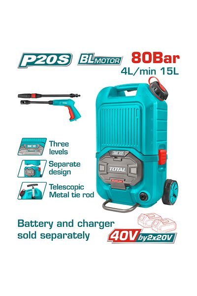 TOTAL 40v 80bar battery washer without battery and charger