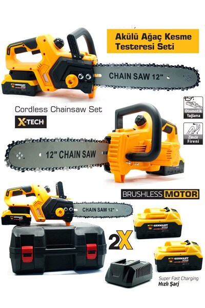 Germany Style PRO-X Çift Akülü 35 cm Palalı Ağaç Kesme Dal Budama Motoru Testere