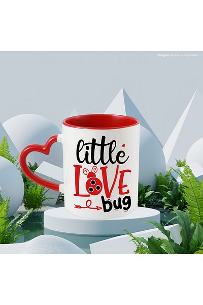 StoryGift Romania Mug with the text in English "Little love bug" - love bug with Heart Handle, With,STG.