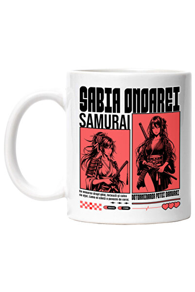 StoryGift Romania Cana Fata Ninja Sabia Onarei. Fata Samurai, 330ml, Ceramic Cu Maner Alb, Cu Maner Alb,stg
