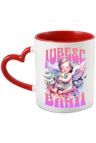 StoryGift Romania Cana Inger Roz Cu Aripi In Cer Text Iubesc Banii, 330ml, Ce...