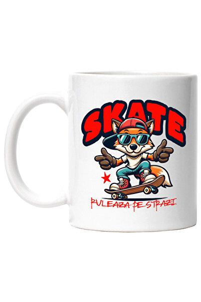 StoryGift Romania Cana Cu Vulpe Stil Stradal Modern Pe Placa De Skateboard Sport Adolescent Text I, Cu ,stg