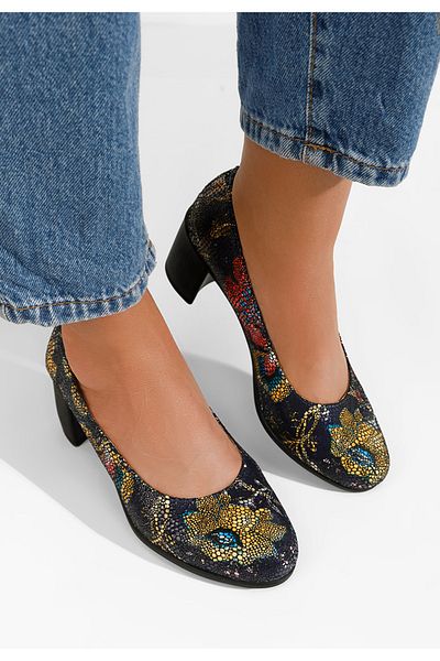 B T Shoes Pantofi Cu Toc Gros Piele Dalida Multicolori