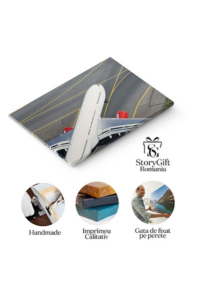 StoryGift Romania Tablou Canvas Vedere Aeriana La Aeroport Avion Ruland La Pista De Decolare Aerian, Aeroport, Av