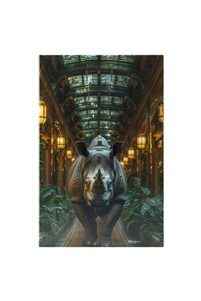 StoryGift Romania Tablou Canvas Vigilența Eroului Rinocer Paza De Fier În Tărâm Cu Vegetație De Poveste , Pictura