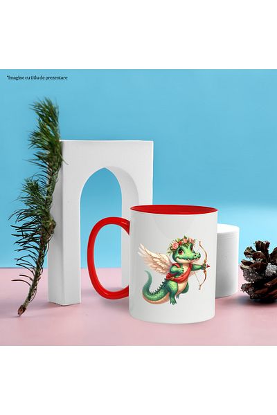 StoryGift Romania Mug with a Cupid crocodile, illustration, wings, archery, flying, in love, With ,STG