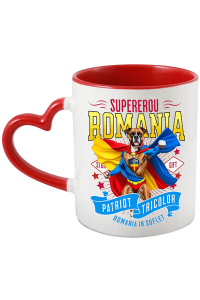 StoryGift Romania Boxer Dog Mug in Captain Romania Costume with Cape, Night Hero, Often, With