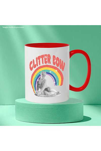 StoryGift Romania Mug With Message In English Glitter Bow, Rainbow, Statue, Glitter, Multicolor 33, With,STG