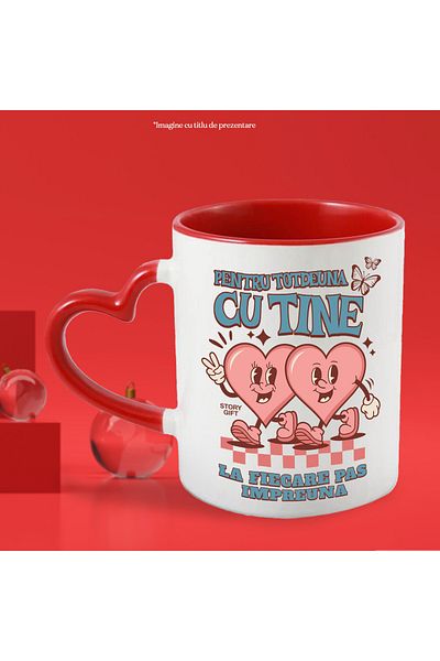 StoryGift Romania Mug Happy Hearts Couple Every Step Together, 330ml, Ceramic with Heart Handle, With ,STG