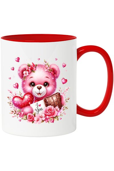 StoryGift Romania Mug with a teddy bear | pink | cheerful | heart | message "I love you, With ,STG