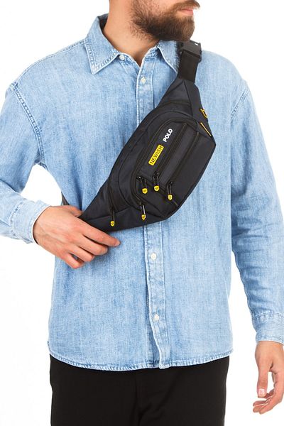 Newish Polo Men's Black Crossbody Cross Chest Shoulder and Waist Bag with USB Headphone Output
