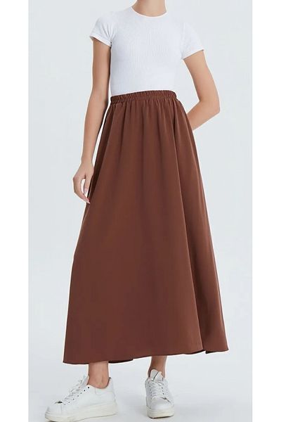 DENİKK Women's Trend Long Skirt with Elastic Waist Pocket