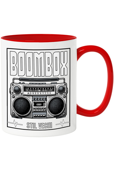 StoryGift Romania Cana Casetofin Vintige Text Boombox. Stil Vechi, 330ml, Ceramic Cu Maner Rosu, Cu Man,stg
