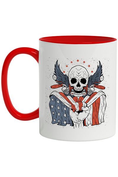 StoryGift Romania Mug With Skull, Wings, Stars, Motorcycle, Flag, USA, Fist, Multicolor 330 ml, , With