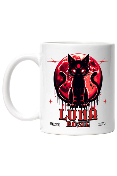 StoryGift Romania Cana Pisica Posedata Ochii Rosi Horror Lună Roșie, 330ml, C...