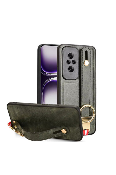 Microcase Honor 200 Pro ile Uyumlu Askılıklı Standlı Deri Kaplama Kılıf-AL5135