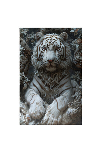 StoryGift Romania Tablou Canvas: Tigru Alb Printre Ramurile Înflorate Ale Unu...