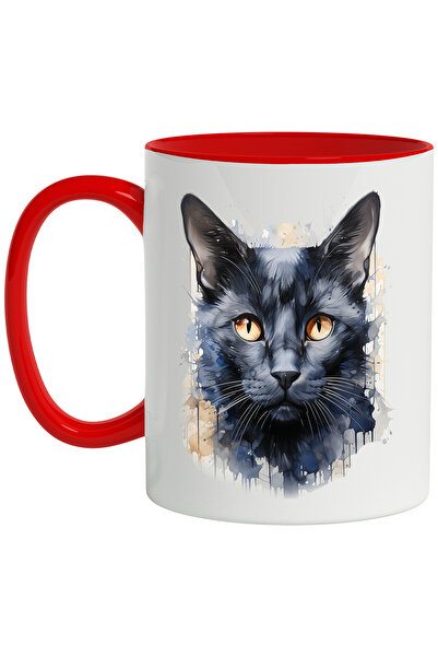 StoryGift Romania Cana Cu Pisica, Mustati, Urechi, Watercolor, Ilustratie, Mu...