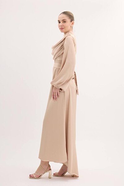 Marvella By Rasha Draped High-Neck Satin Evening Dress