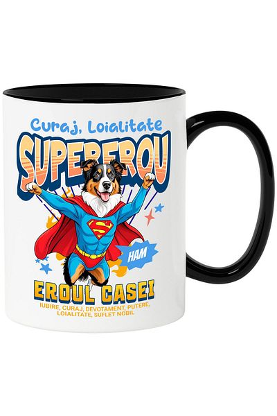 StoryGift Romania Cana Cu Ciobănesc Australian / Australian Shepherd Caine In Costum De Superman C, Cu ,stg