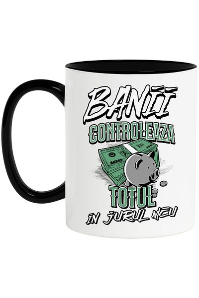 StoryGift Romania Money controls everything around me mug, stack, 330ml, Ceramic with Black Handle, With M