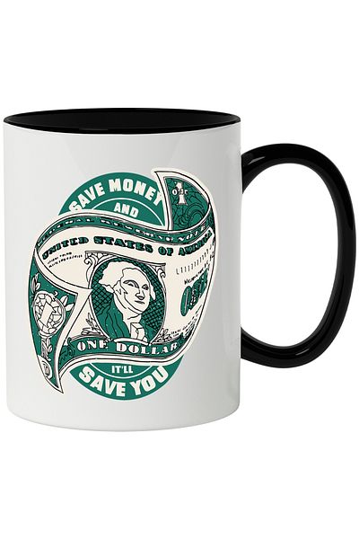 StoryGift Romania Mug With Message Save Money And It'll Save You, Dollars, Financial, Multicolor 330 m, With