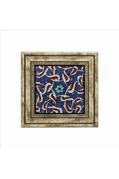 Sadrazam Ottoman Iznik Tile Pattern Printed Natural Stone Painting (25 X 25 Kd-33)