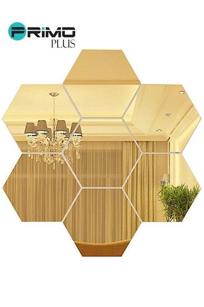 Primo Plus Hexagon Mirror Removable Wall Sticker Yellow 12-piece