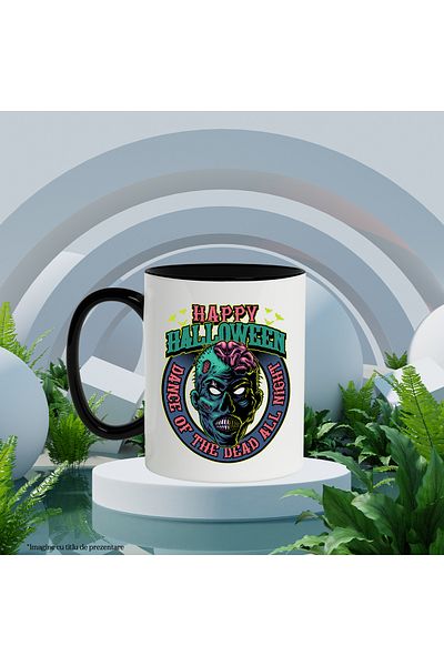 StoryGift Romania Mug With Message In English Happy Halloween, Zombie, Brain, Bats, Multicolor 33, With
