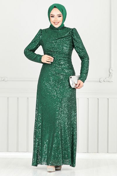 ModaMerve Βραδινό φόρεμα με παγιέτες 4028YGS898-M Emerald