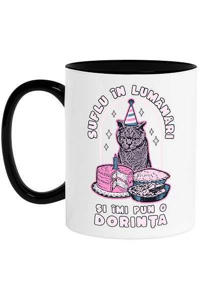 StoryGift Romania Mug Angry Cat Birthday I Blow Out the Candles and Make a Wish, 330ml, C, Cu