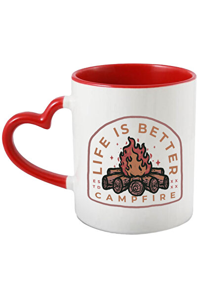 StoryGift Romania Cana Cu Mesaj In Engleza Life Is Better Campfire, Foc De Tabara, Lemne, Camping,, Cu ,stg
