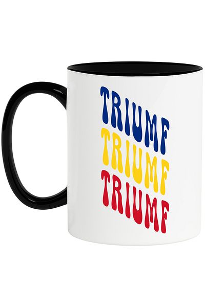 StoryGift Romania Mug The Word Triumph, in the Colors of the Romanian Flag, Red, Yellow, Blue, Tea, With